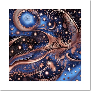 Other Worldly Designs- nebulas, stars, galaxies, planets with feathers Posters and Art